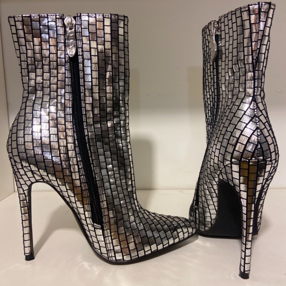 Silver and Black Ankle Boots - Picture 3 of 6